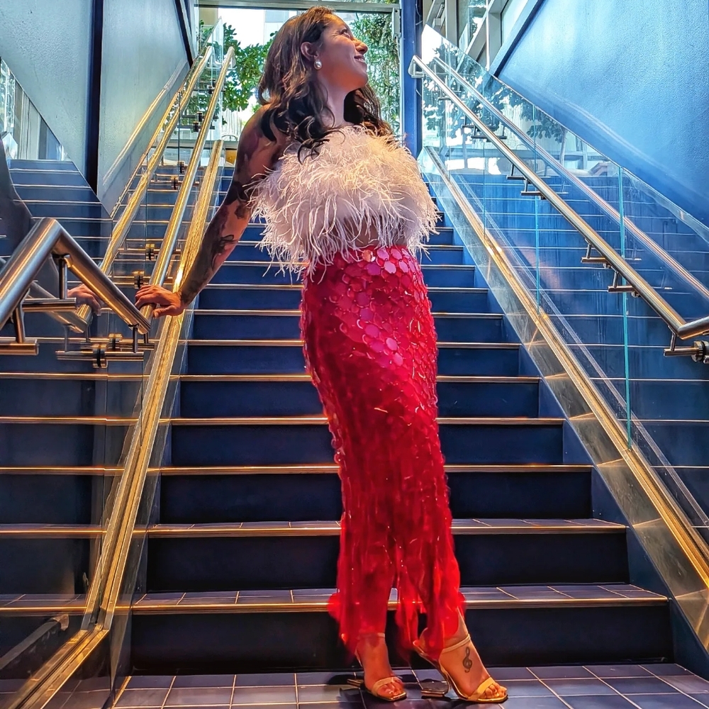 ASOS EDITION ♥️ Futurist sequin embellished fringe hem maxi skirt in red